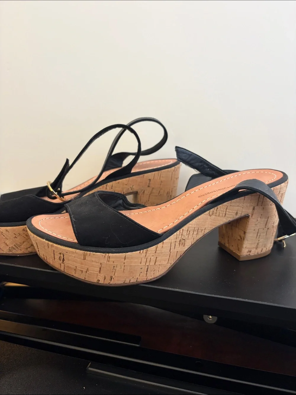 Diane Von Furstenberg Black Cork Platform Slingback Sandals